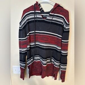 V-Neck Sweater in Red and Black Stripes